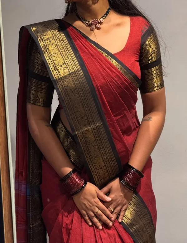 Maroon_And_Black_Premium_Cotton_Saree_For_Women
