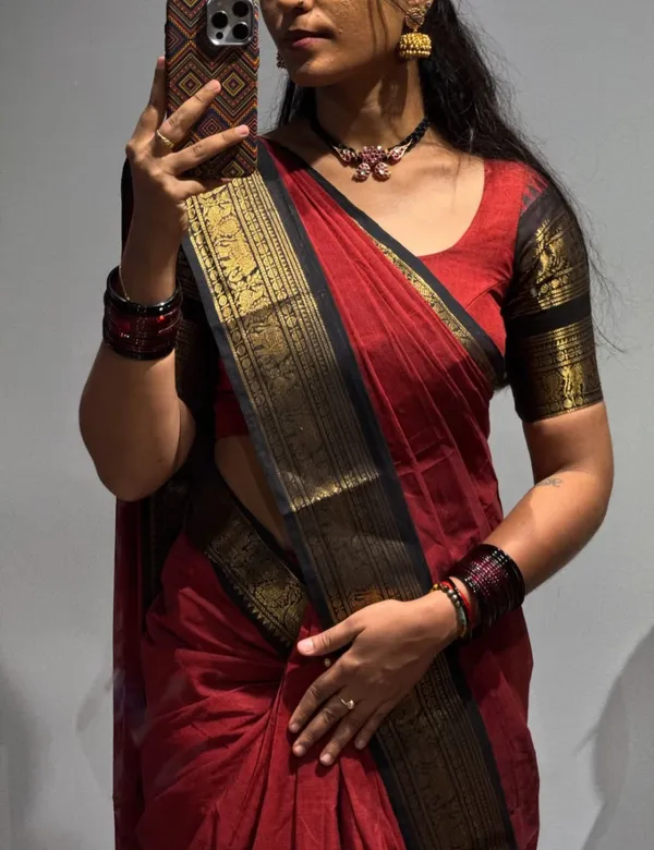 Maroon_And_Black_Premium_Cotton_Saree_For_Women