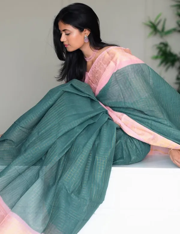 Dusty_Teal_Blue_Premium_Cotton_Saree_For_Women