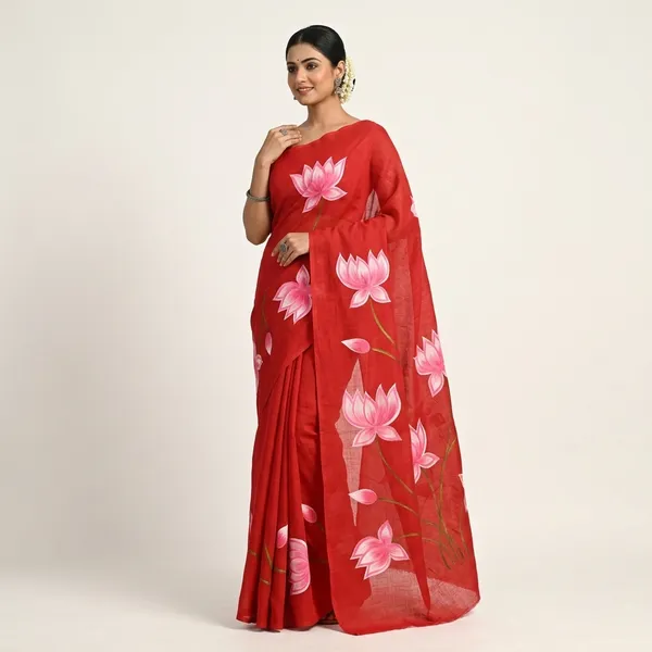 Red_Premium_Khadi_Cotton_Saree_For_Women