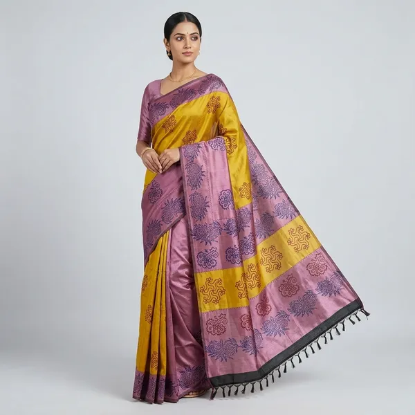 Mustard_Yellow_And_Violet_Premium_Cotton_Saree_For_Women