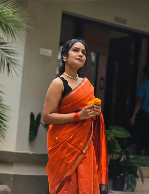 Orange_Premium_Silk_And_Cotton_Saree_For_Women