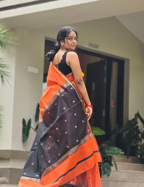 Orange_Premium_Silk_And_Cotton_Saree_For_Women