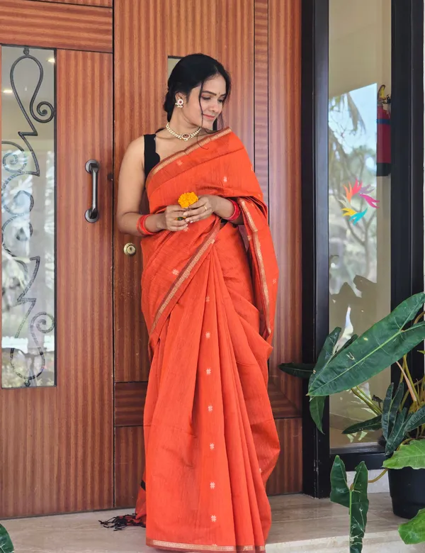Orange_Premium_Silk_And_Cotton_Saree_For_Women