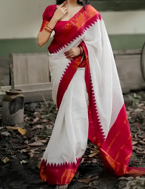 White_&_Red_Premium_Cotton_Saree_For_Women
