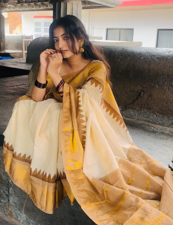 Cream_Premium_Cotton_Saree_For_Women