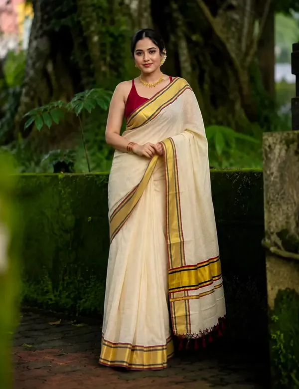 Maroon_&_Black_Micro_Checks_Kasavu_Cotton_Saree_For_Women