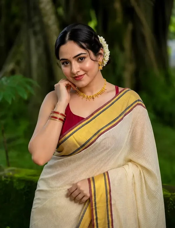 Maroon_&_Black_Micro_Checks_Kasavu_Cotton_Saree_For_Women