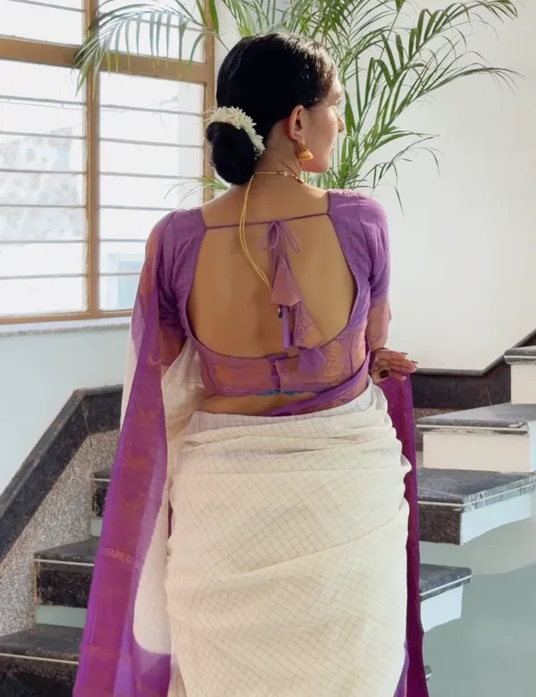 White_and_Purple_Premium_Cotton_Saree_For_Women