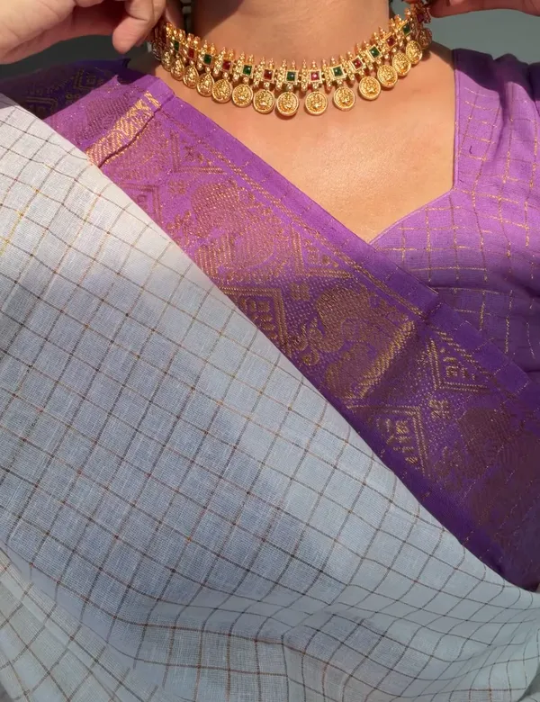 White_and_Purple_Premium_Cotton_Saree_For_Women
