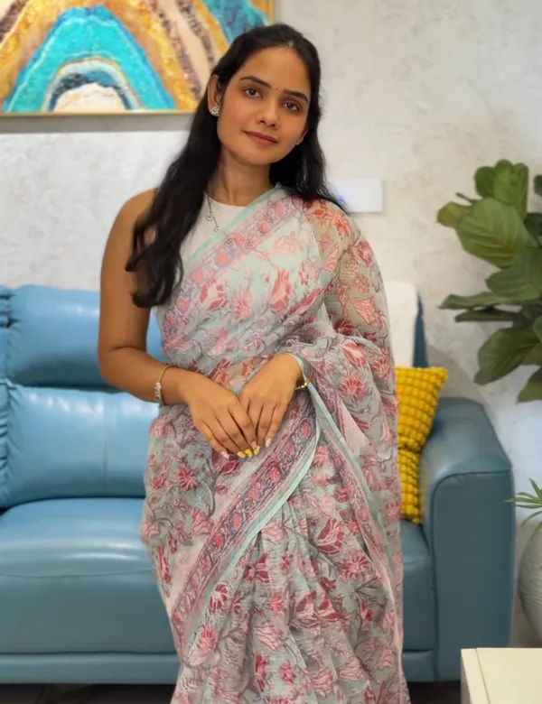 Aqua_Blue_Handblock_Kota_Doria_Saree_For_Women