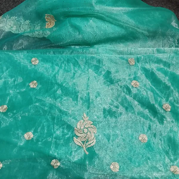 Peacock_Blue_Net_Embroidered_Elephant_Motif_Saree_For_Women