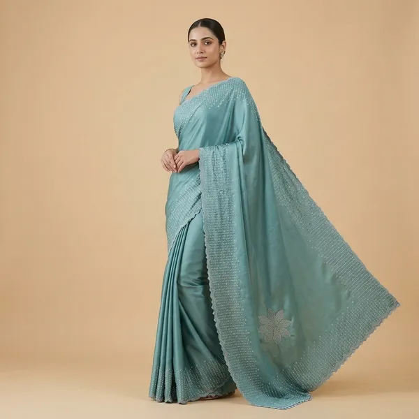 Blue_Japan_Satin_Embellished_Floral_Saree_For_Women
