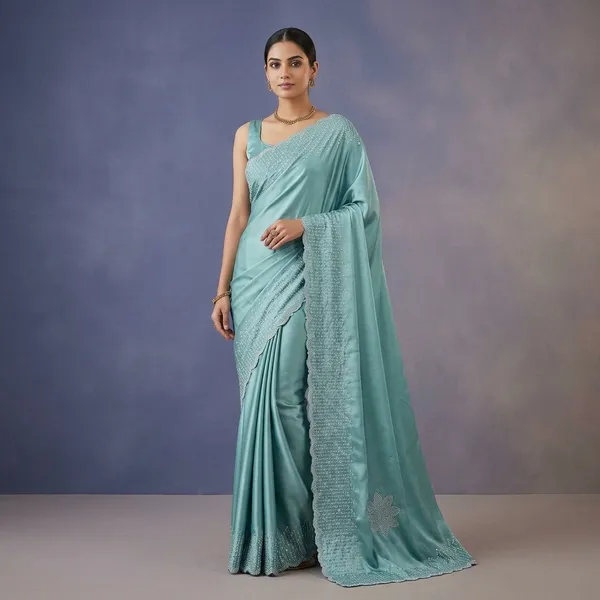 Blue_Japan_Satin_Embellished_Floral_Saree_For_Women