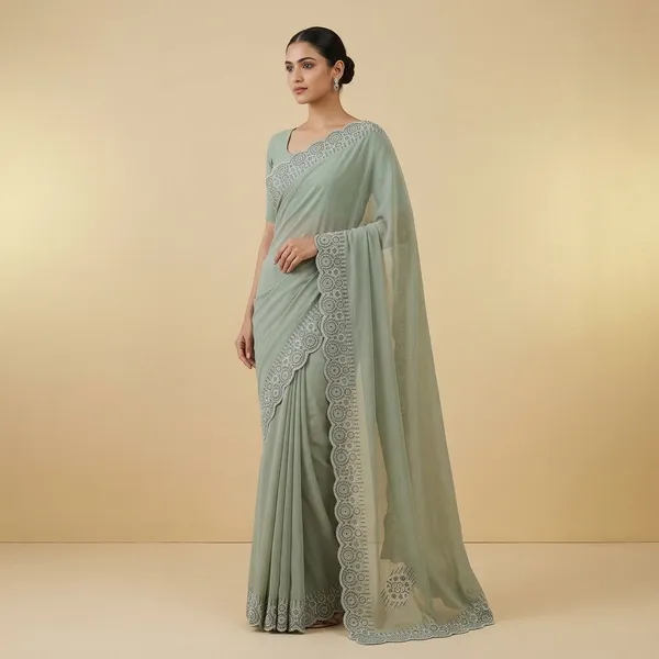 Sage_Green_Japan_Satin_Embellished_Border_Saree_For_Women