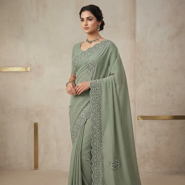Sage_Green_Japan_Satin_Embellished_Border_Saree_For_Women