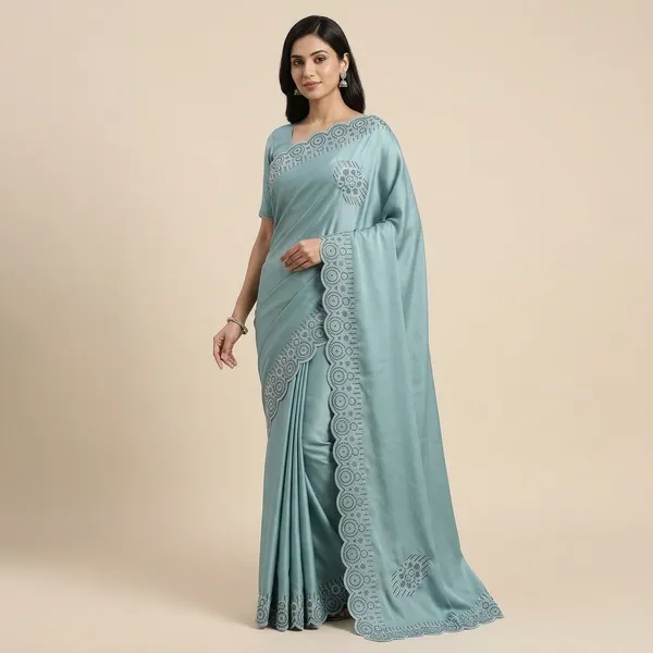 Teal_Japan_Satin_Embellished_Border_Saree_For_Women