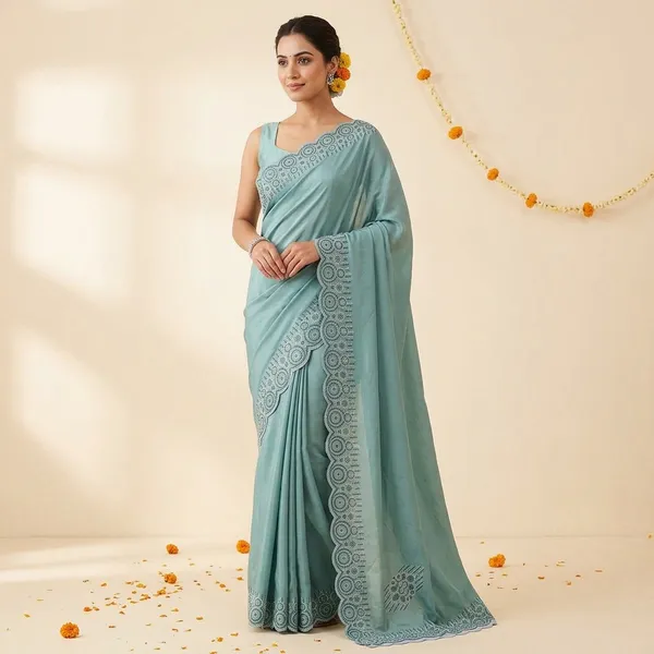 Teal_Japan_Satin_Embellished_Border_Saree_For_Women