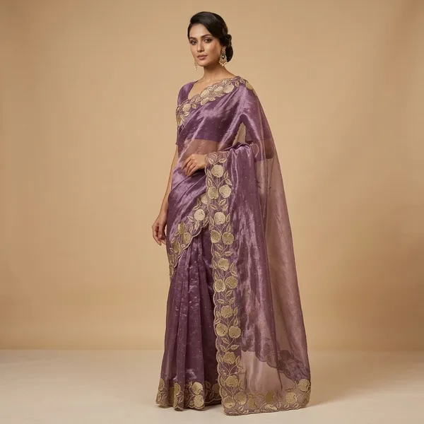 Wine_Net_Embroidered_Floral_Saree_For_Women