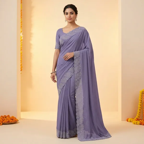 Lilac_Purple_Japan_Satin_Embellished_Floral_Border_Saree_For_Women