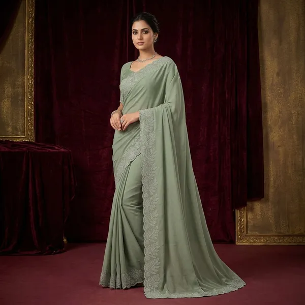 Sage_Green_Japan_Satin_Embroidered_Floral_Border_Saree_For_Women