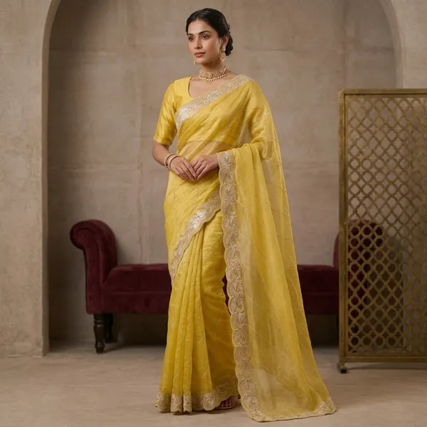 Mustard_Yellow_Net_Floral_Paisley_Embroidered_Saree_For_Women