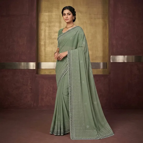 Sage_Green_Japan_Satin_Floral_Geometric_Border_Saree_For_Women