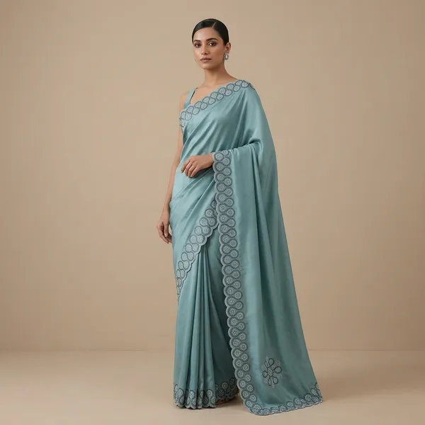Teal_Japan_Satin_Sequin_Border_Embellished_Saree_For_Women