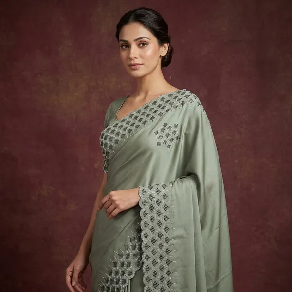 Sage_Green_Japan_Satin_Scalloped_Embellished_Border_Saree_For_Women