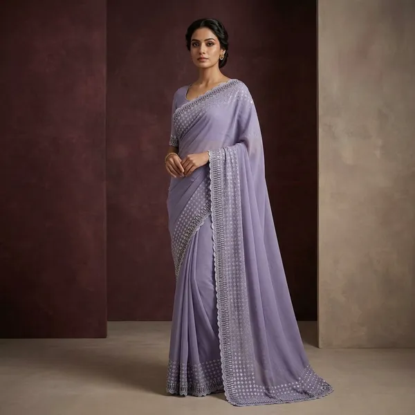Lilac_Purple_Japan_Satin_Dotted_Embroidered_Border_Saree_For_Women