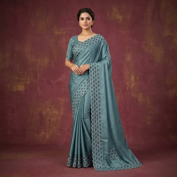 Teal_Japan_Satin_Geometric_Scalloped_Embellished_Saree_For_Women