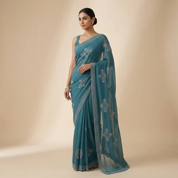 Steel_Blue_Satin_Embellished_Scalloped_Border_Saree_For_Women
