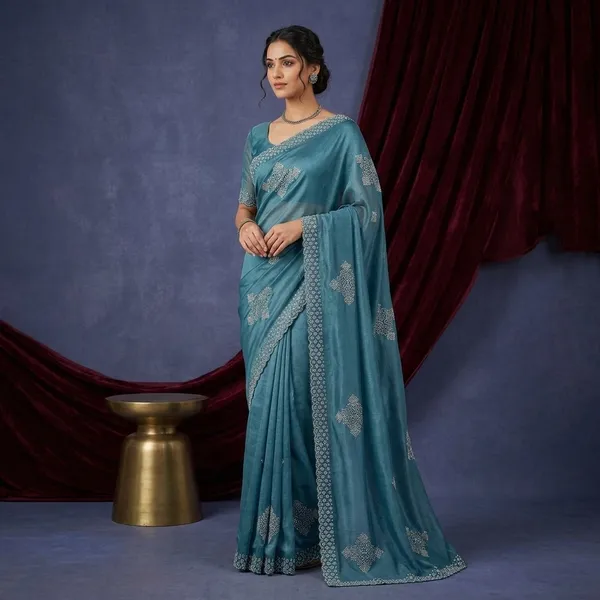 Steel_Blue_Satin_Embellished_Scalloped_Border_Saree_For_Women