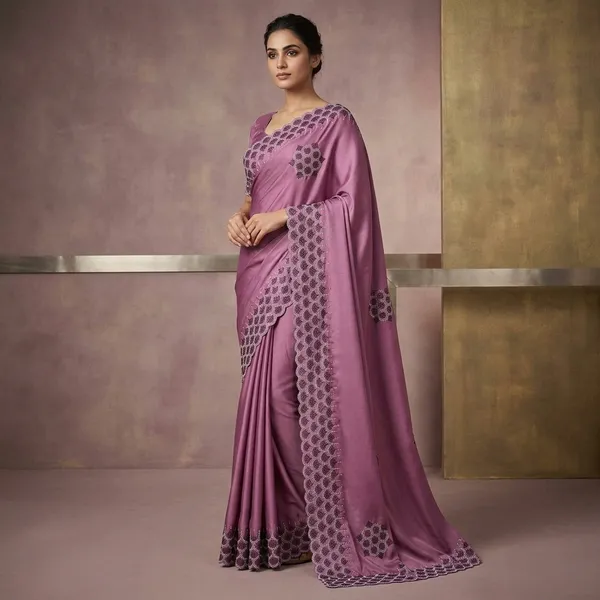 Deep_Onion_Pink_Japan_Satin_Sequin_Embellished_Border_Saree_For_Women