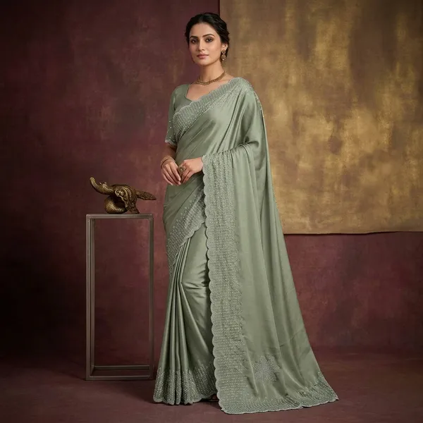 Sage_Green_Japan_Satin_Embellished_Scalloped_Border_Saree_For_Women