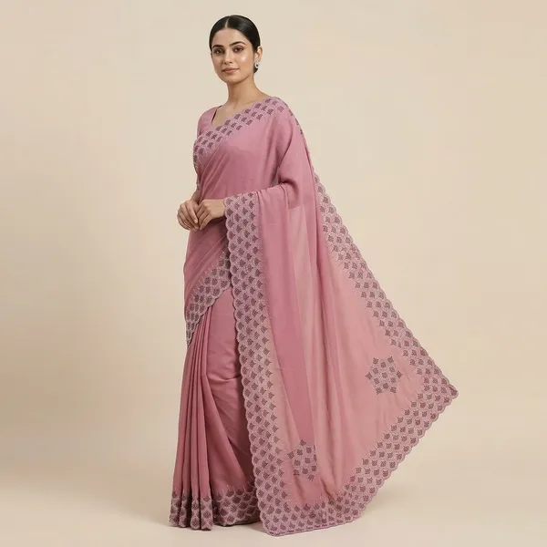 Dusty_Pink_Japan_Satin_Embellished_Border_Central_Motif_Saree_For_Women