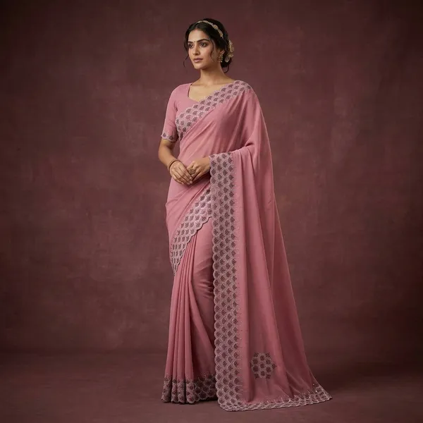 Dusty_Pink_Japan_Satin_Embellished_Border_Central_Motif_Saree_For_Women