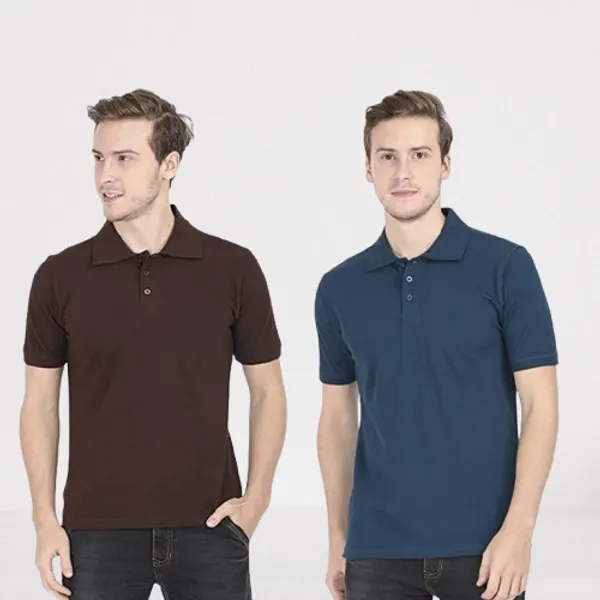 Pack_Of_2_Coffee_Brown_Petrol_Blue_Cotton_Polo_T_Shirt_For_Men