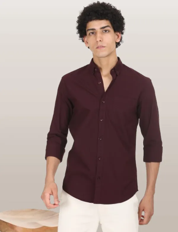 Maroon_Cotton_Solid_Oxford_Shirt_For_Men
