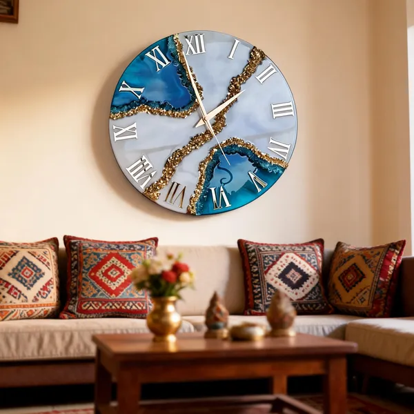 Mdf_Glass_Contemporary_Blue_Grey_Marble_Wall_Clock