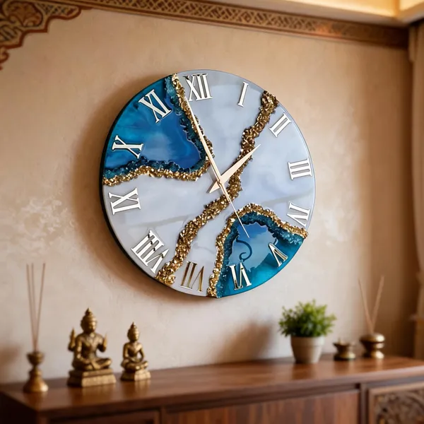 Mdf_Glass_Contemporary_Blue_Grey_Marble_Wall_Clock