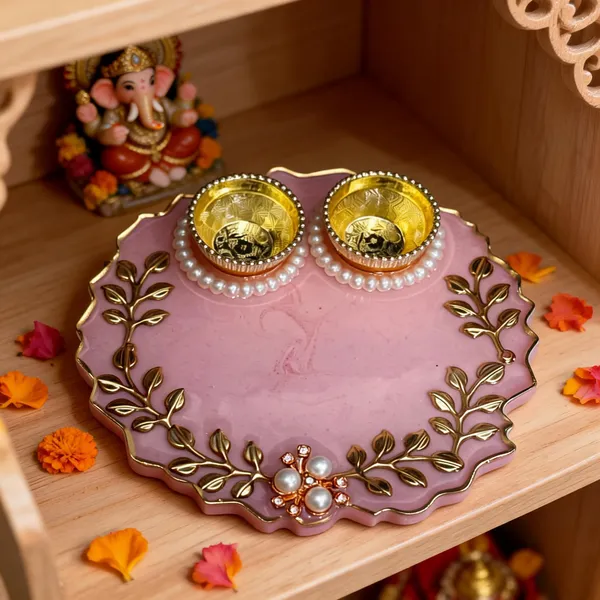 Metal_Resin_Festive_Pink_Scalloped_Pooja_Thali_Set