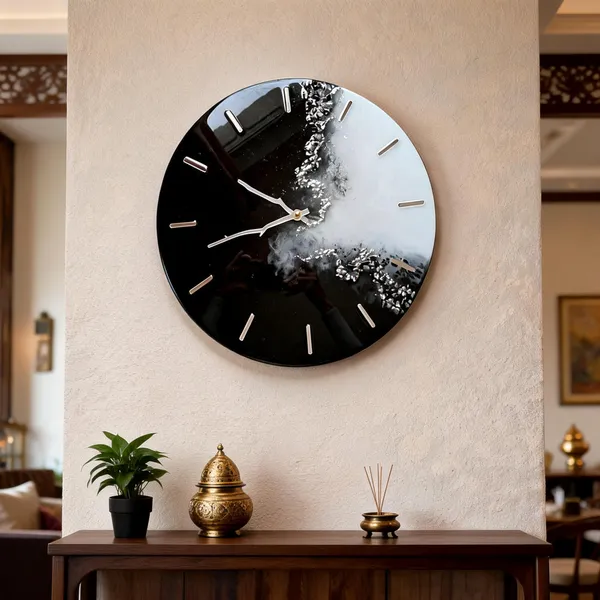Mdf_Glass_Modern_Black_Abstract_Marble_Wall_Clock