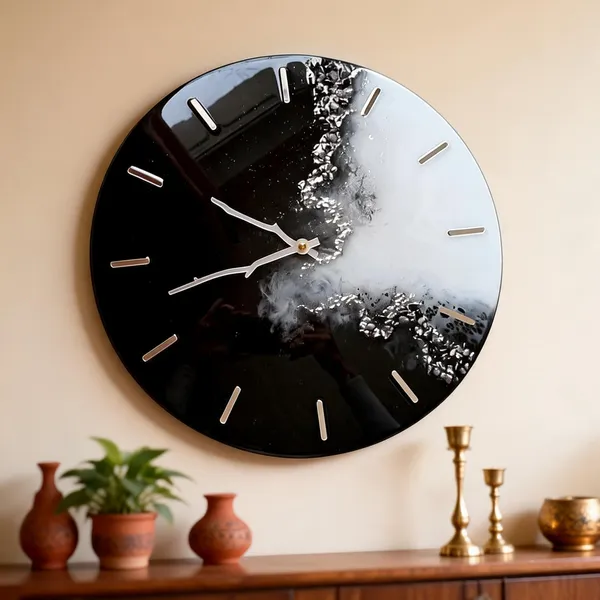 Mdf_Glass_Modern_Black_Abstract_Marble_Wall_Clock