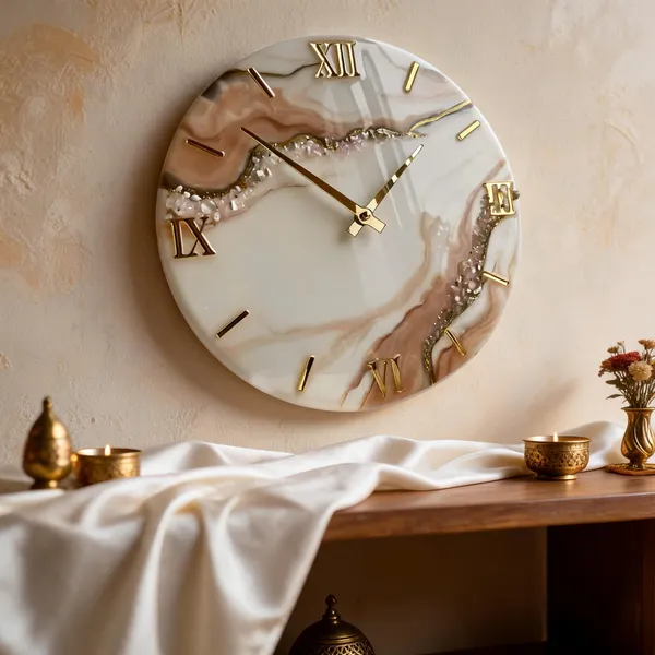 Mdf_Glass_Elegant_Beige_Marble_Effect_Wall_Clock