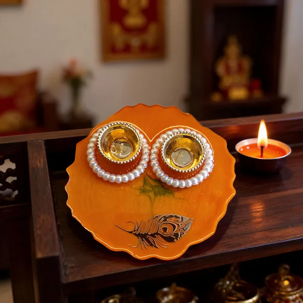 Resin_Metal_Festive_Peacock_Feather_Diya_Set