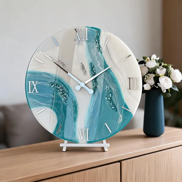 Resin_Modern_Blue_White_Abstract_Roman_Numeral_Table_Clock