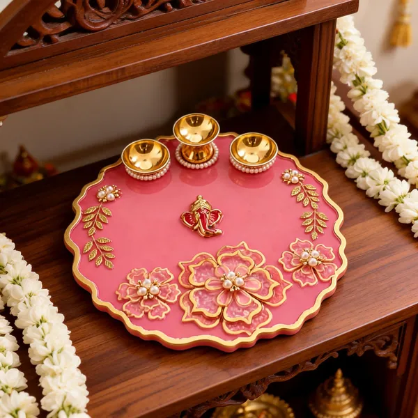 Resin_Festive_Pink_Floral_Pooja_Thali_Set