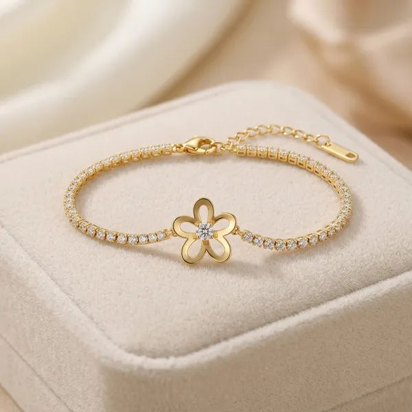Gold_Stainless_Steel_Rhinestone_Flower_Chain_Bracelet_For_Women