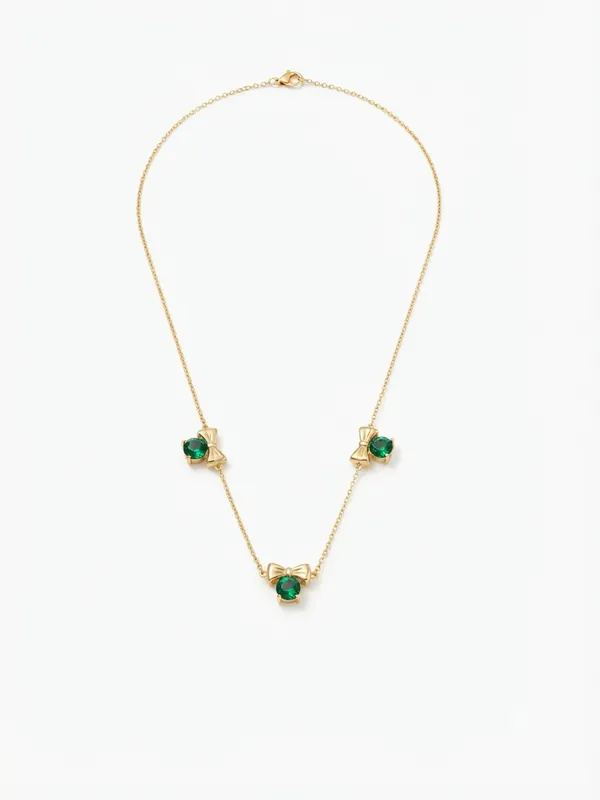 Gold_Stainless_Steel_Green_Stone_Bow_Pendant_Necklace_For_Women